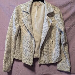 Anthropologie Dolan Cream Eyelet Moto Jacket